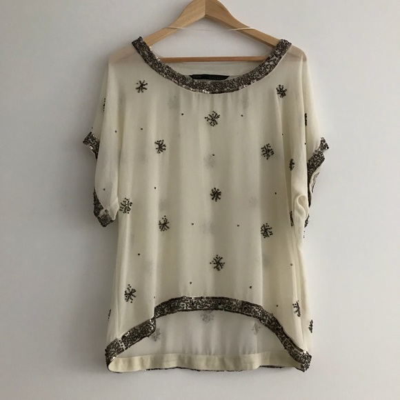 Zara Tops - ZARA Embellished Sheer Blouse